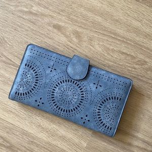 Faux Leather Perforated Wallet Clutch